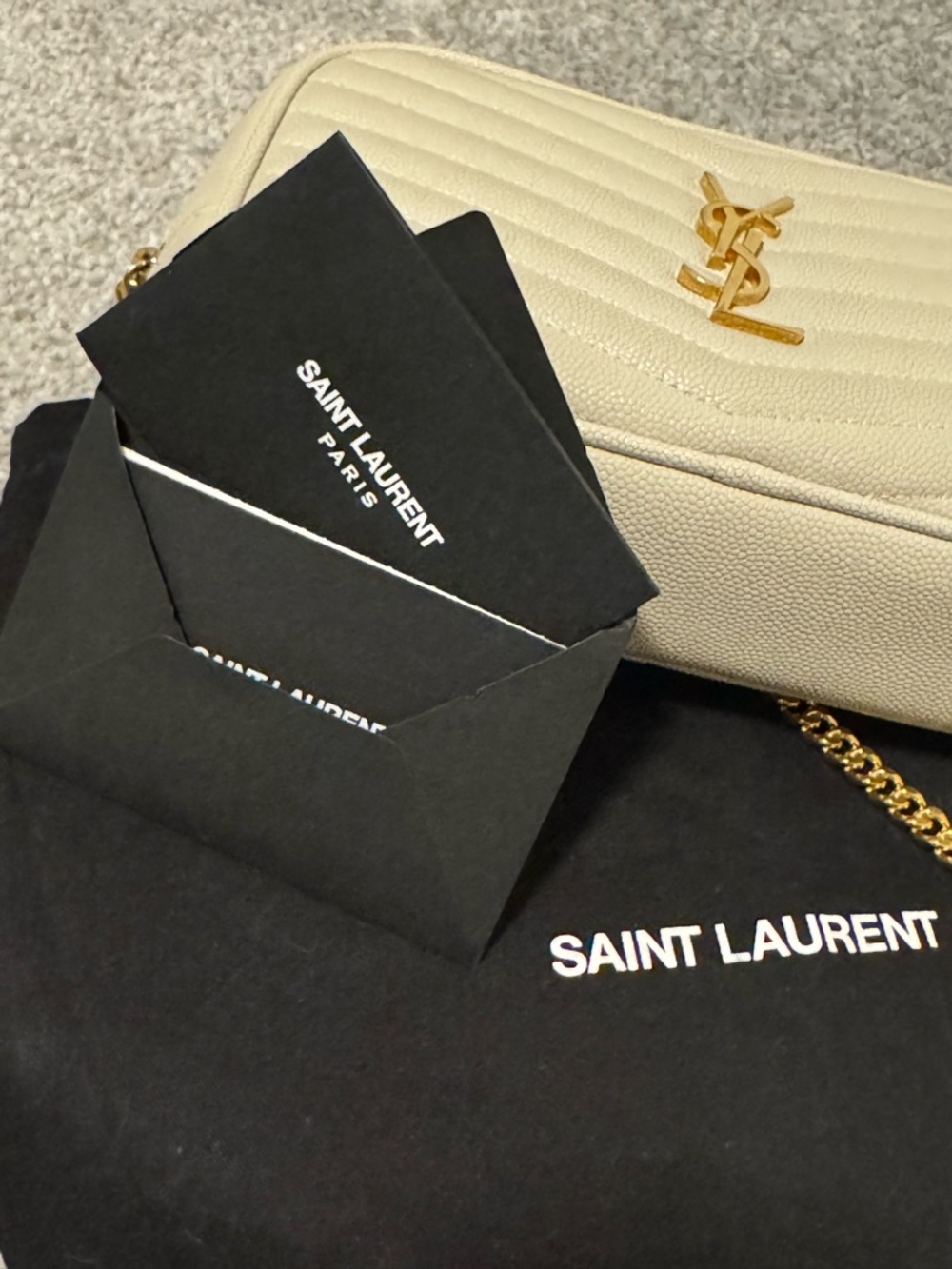 Saint Laurent Quilted Camera Crossbody Bag in Cream with Gold Hardware - Picture 12 of 16